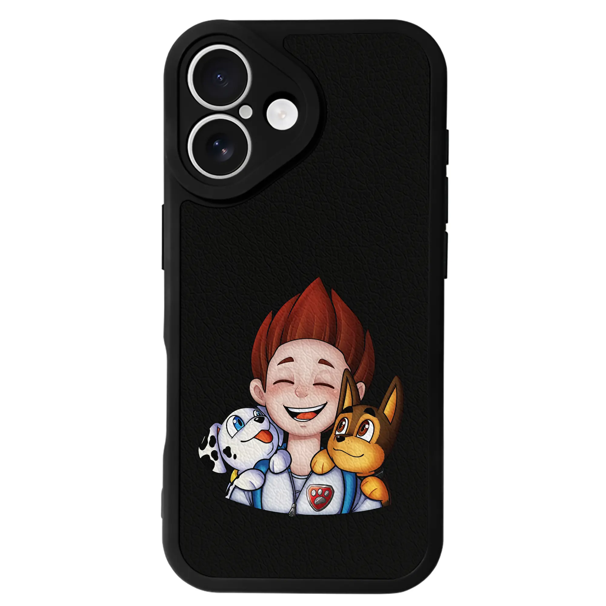 パウ・パトロール グッズ ライダー - IPhone 16シリーズ対応 ・ シリコンスマホケース ・ レザー調 ・ 高精度フィット ・ 耐衝撃 ・ ワイヤレス充電対応 ・ 精密カット